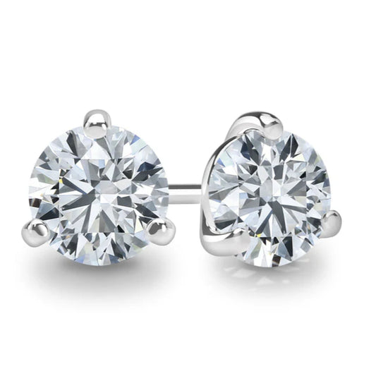 14k gold diamond stud earrings with a 3 prong martini setting with a white background