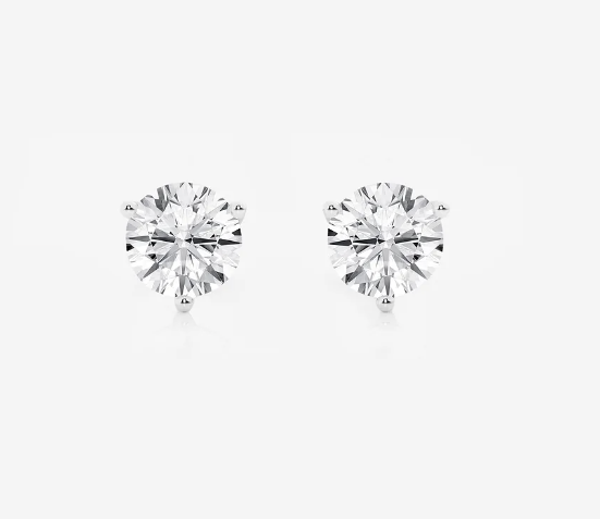14k gold diamond stud earrings with a 3 prong setting on a white background